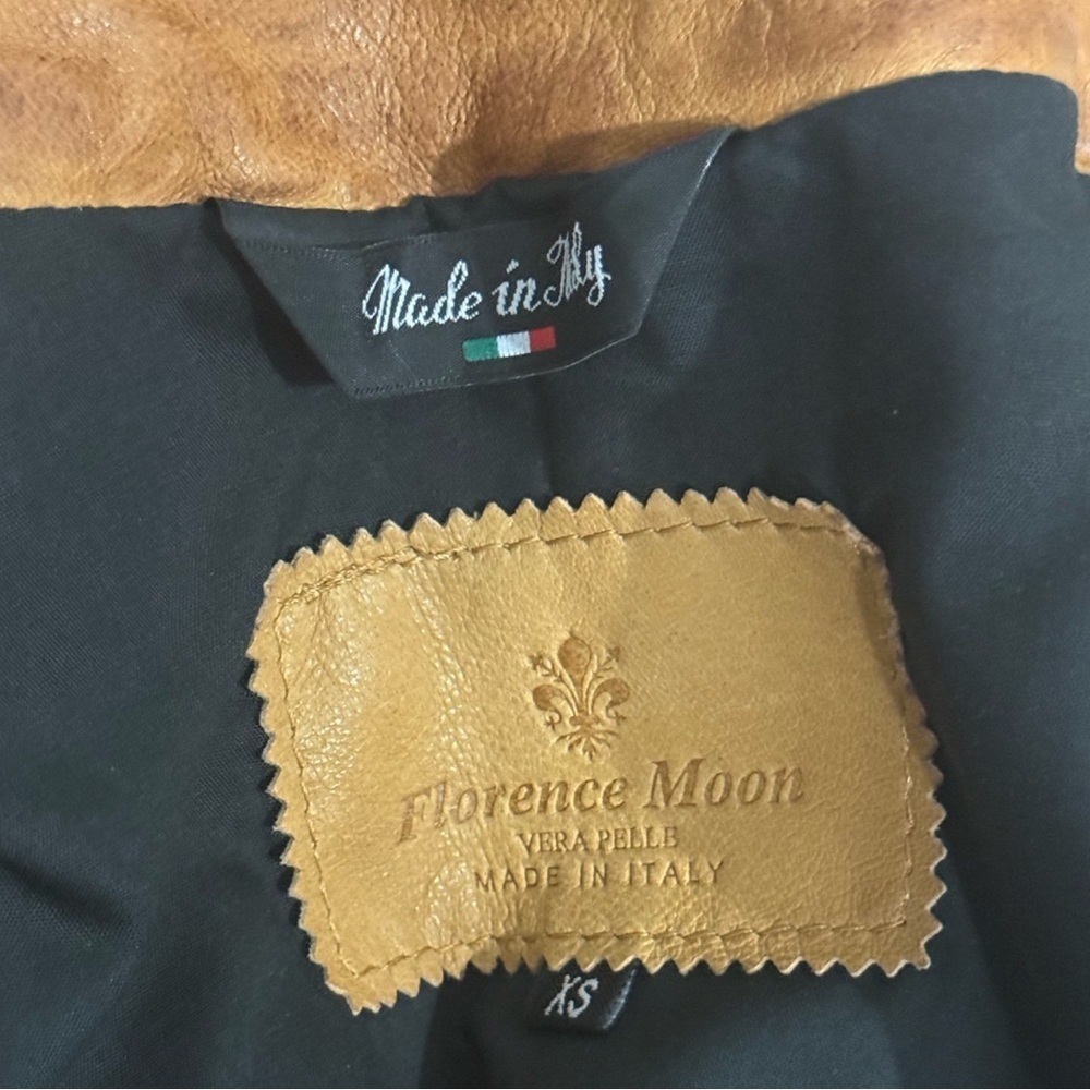 Florence Moon Italy Women’s Leather Moto Jacket - Cognac– XS -NWT - Picture 9 of 13